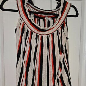 Cato Black Orange White Stripe sleeveless blouse